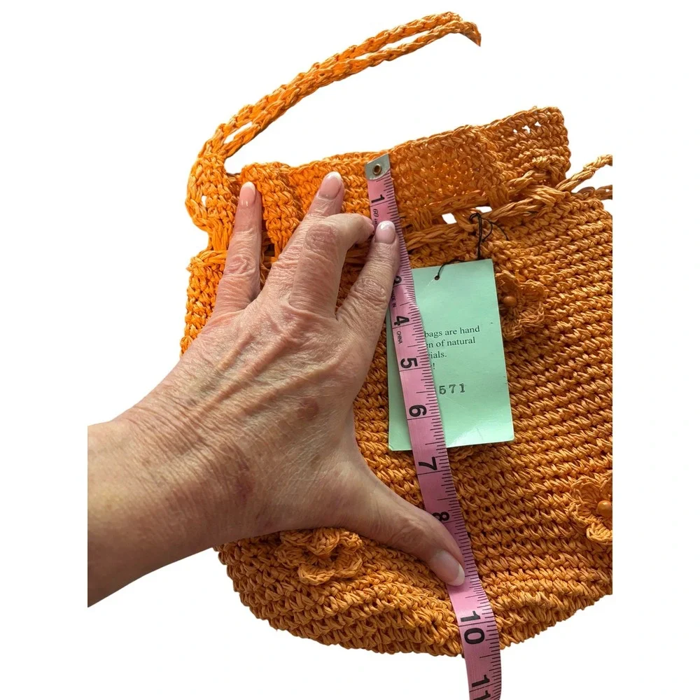 Boho‎ Orange Macrame Hand Woven Natural Materials Bag Beach Summer Hippie. NWT
